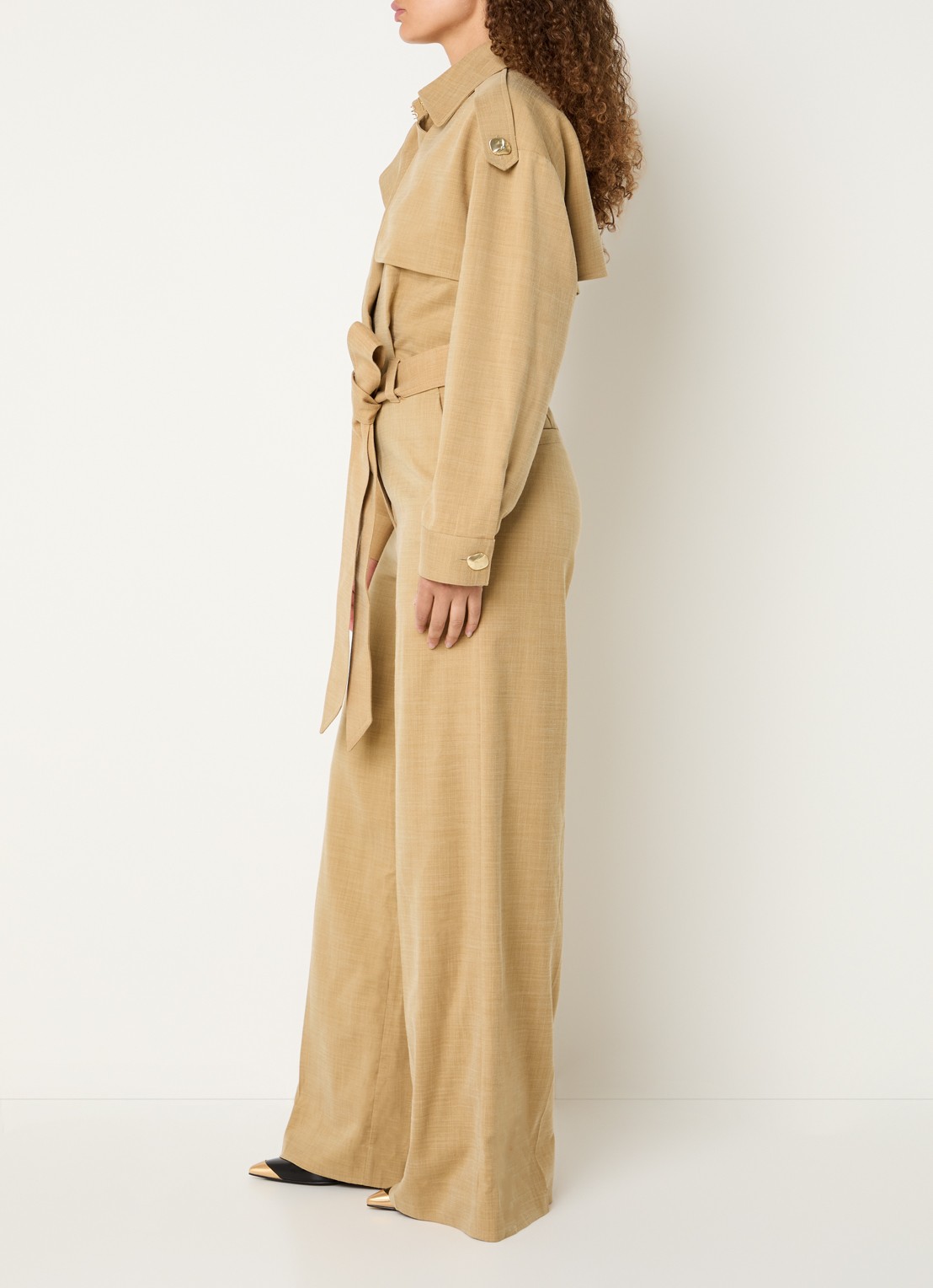 JOSH V Tone loose fit jumpsuit met steekzakken en gemêleerd dessin - voorkant 4 camel