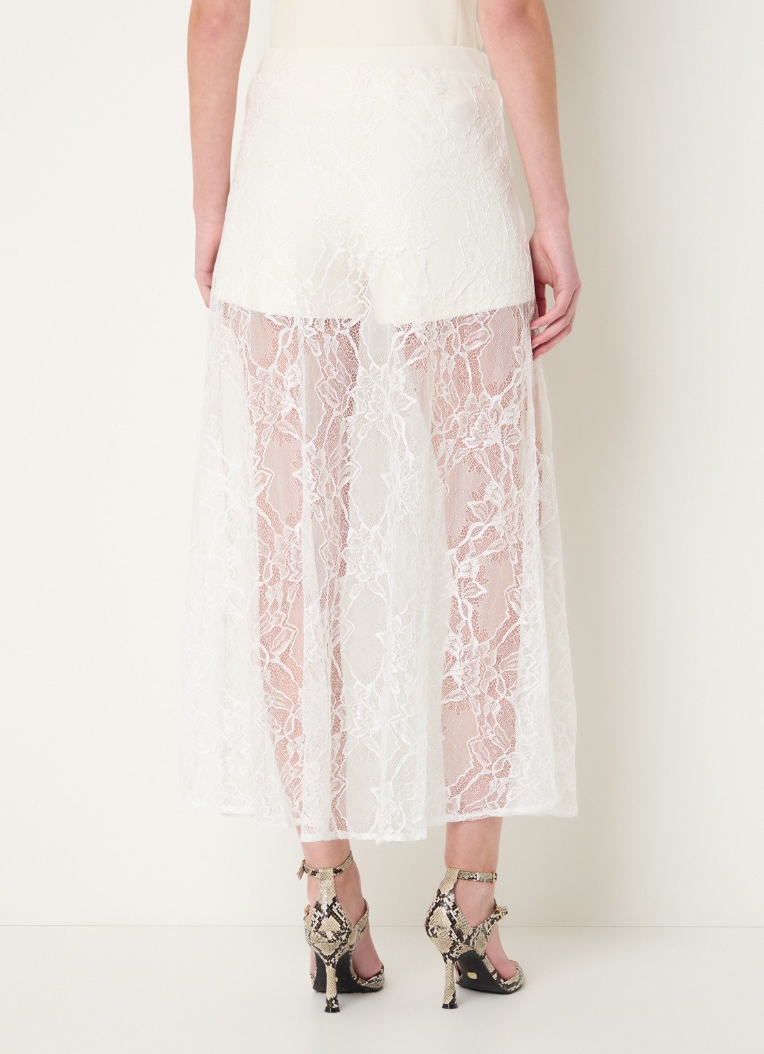 JOSH V Trixie midi rok met broderie - achterkant 2 beige