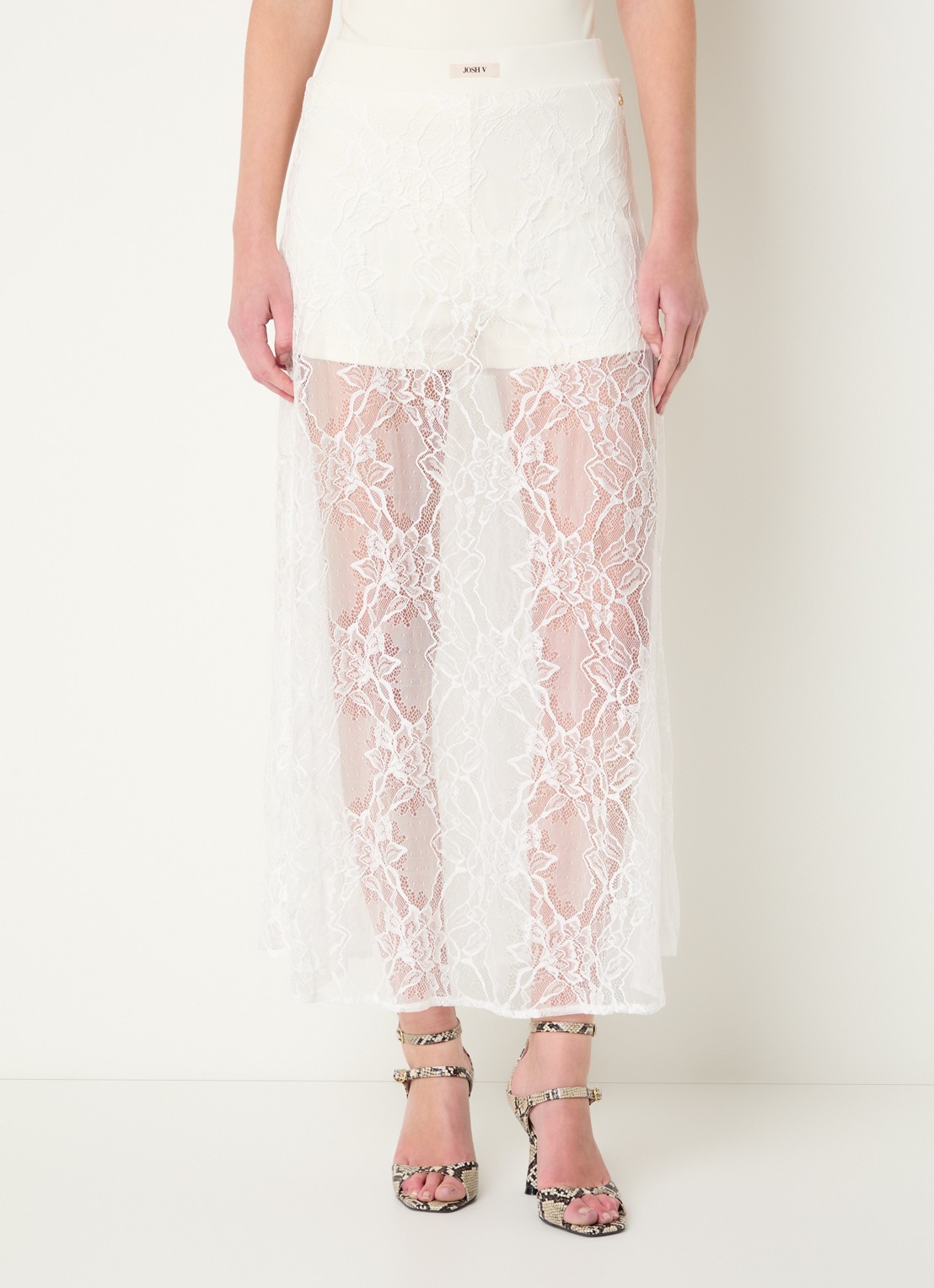 JOSH V Trixie midi rok met broderie - detail beige