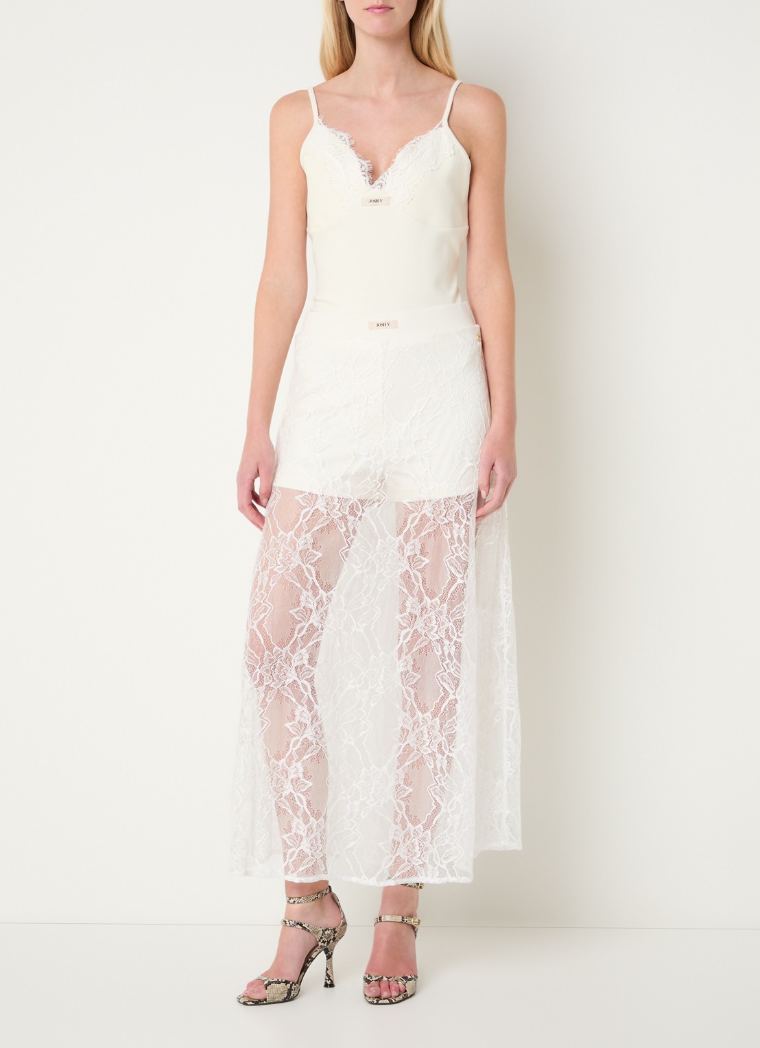 JOSH V Trixie midi rok met broderie - voorkant 4 beige