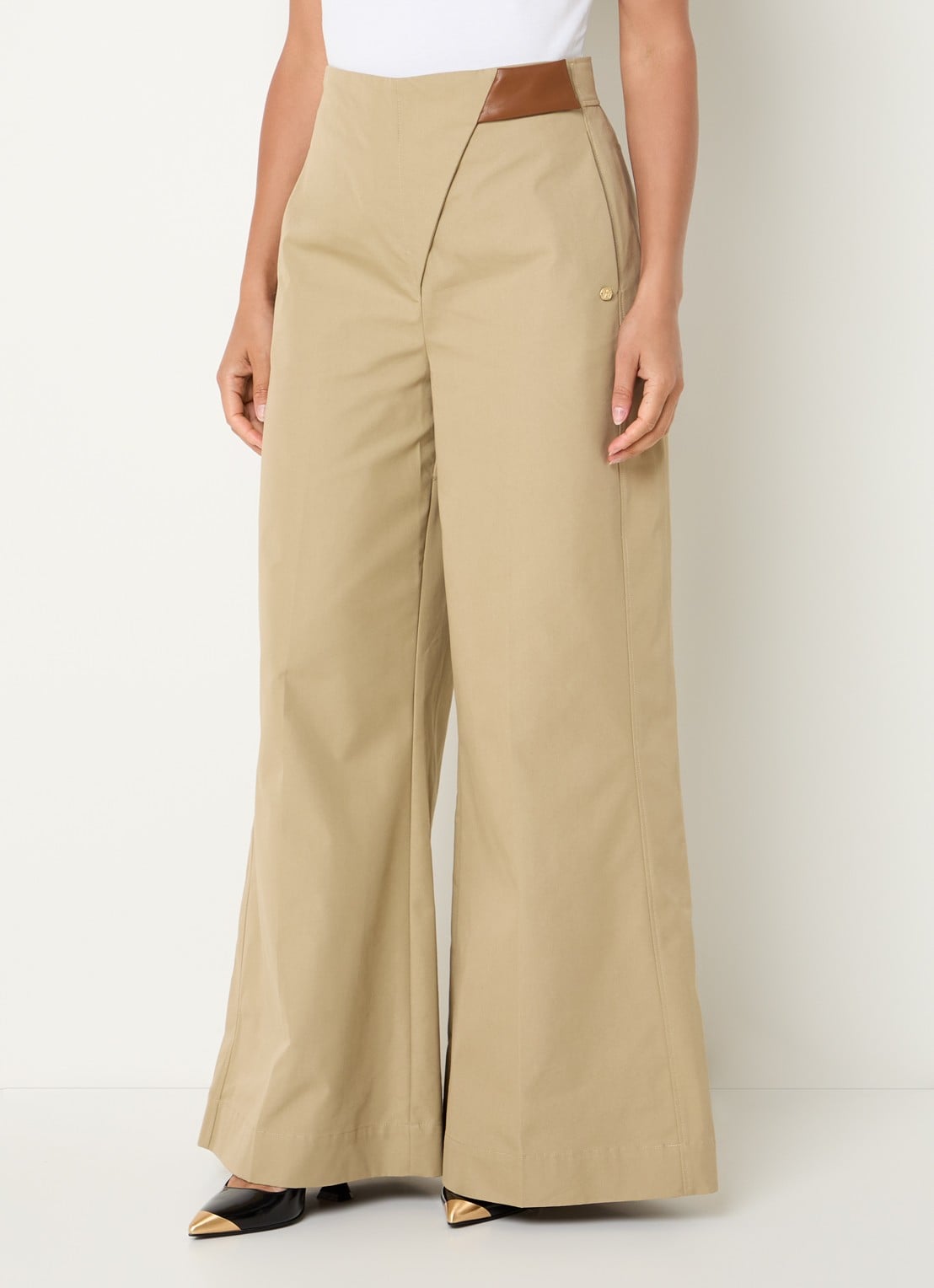 JOSH V Ven high waist wide fit chino van canvas - detail beige