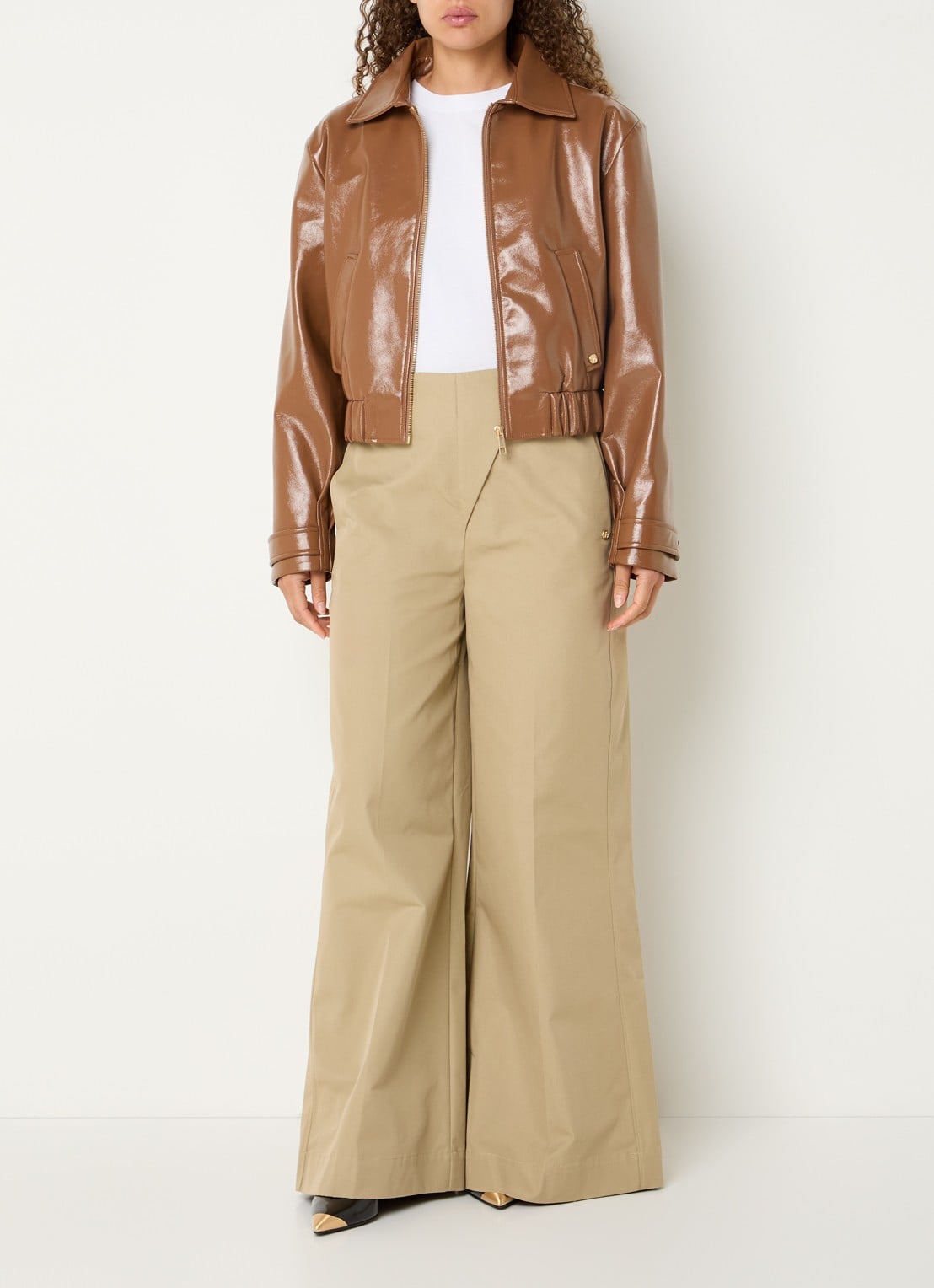 JOSH V Ven high waist wide fit chino van canvas - voorkant 4 beige