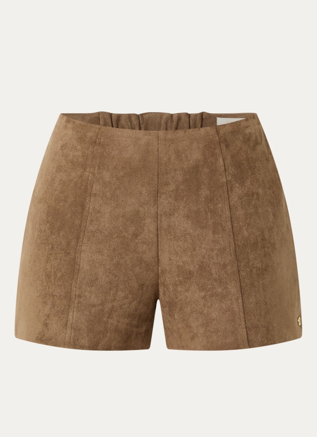 JOSH V Vik high waist straight fit korte broek van imitatiesuède - voorkant lichtbruin