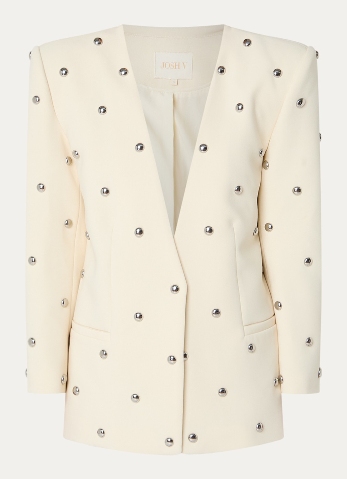 JOSH V Yven blazer met paspelzakken en studs - voorkant lichtgeel