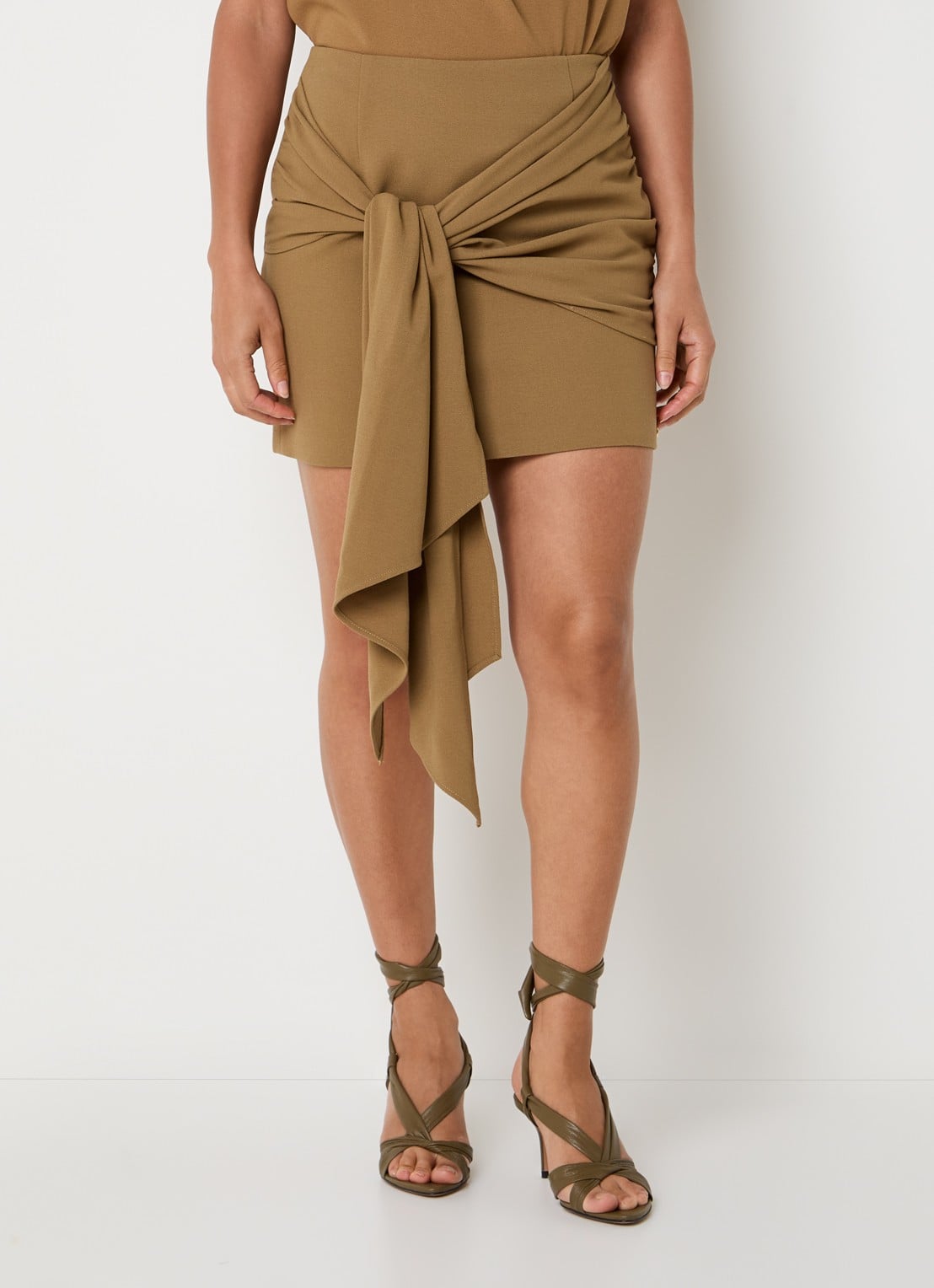 JOSH V Zayden mini rok met geknoopt detail - detail 2 camel
