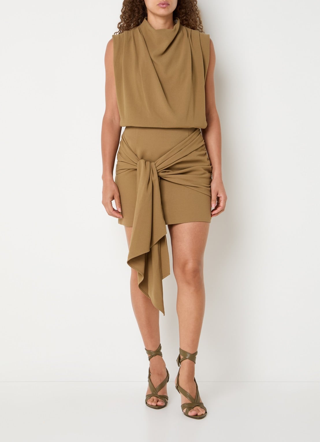 JOSH V Zayden mini rok met geknoopt detail - voorkant 4 camel