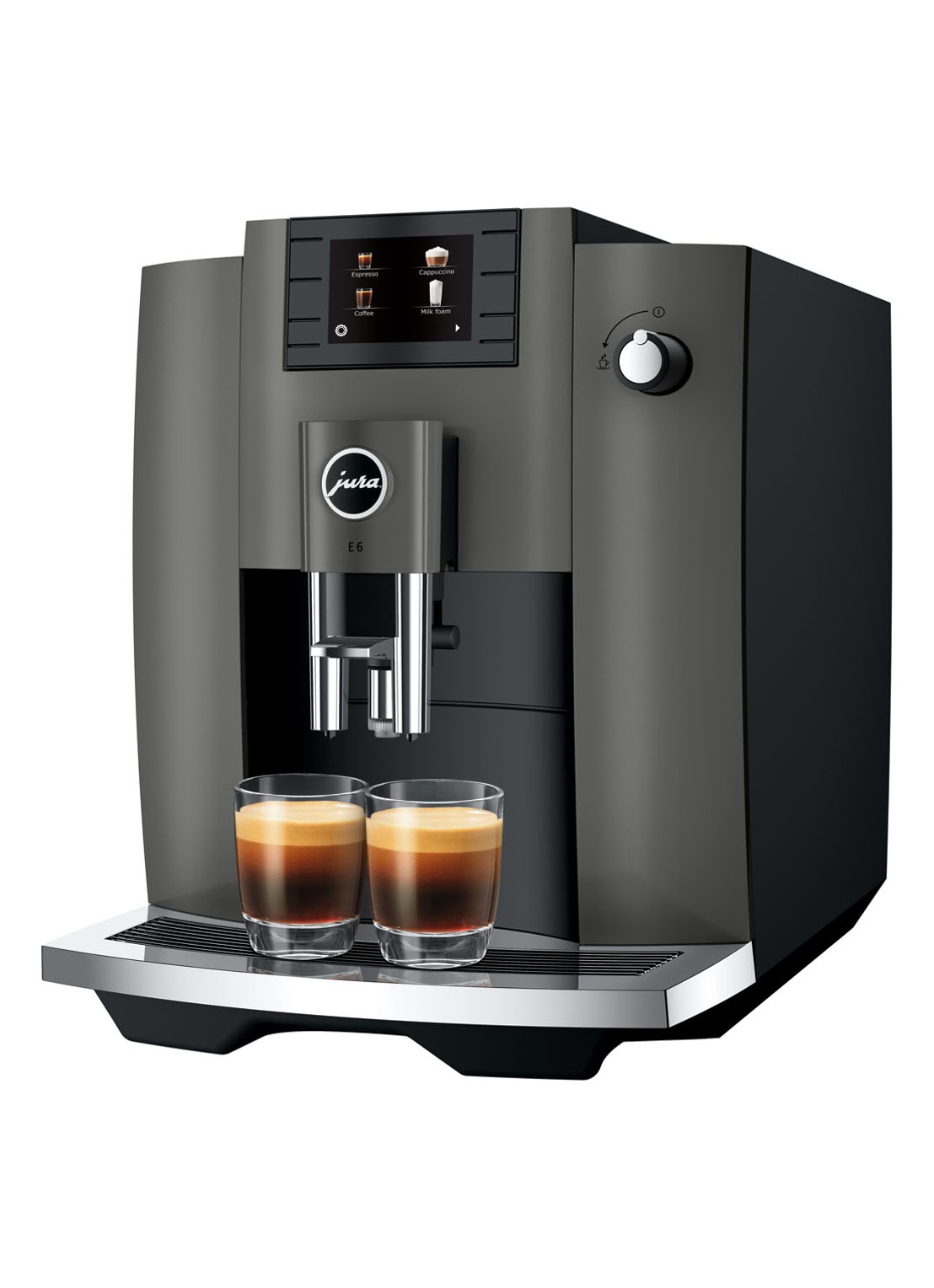 JURA E6 Dark Inox (EC) koffiemachine - voorkant donkergrijs