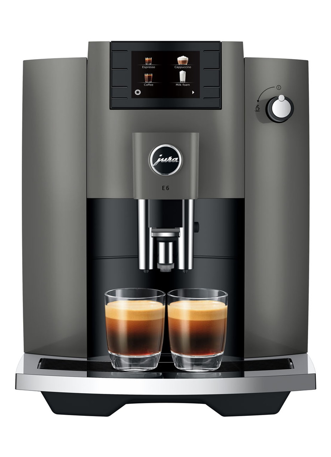 JURA E6 Dark Inox (EC) koffiemachine - voorkant 2 donkergrijs