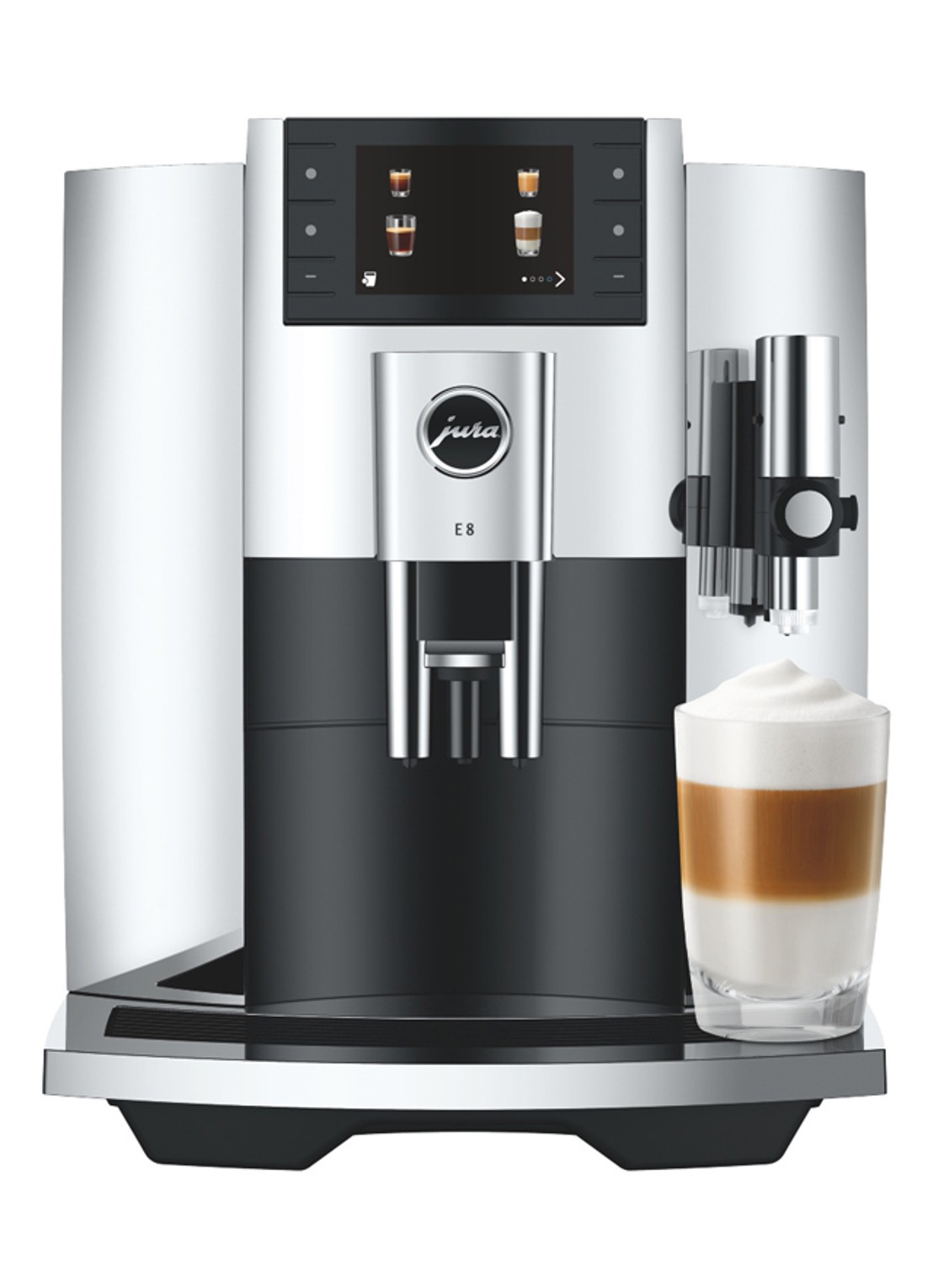 JURA E8 Chroom (EC) volautomatische espressomachine - voorkant zilver