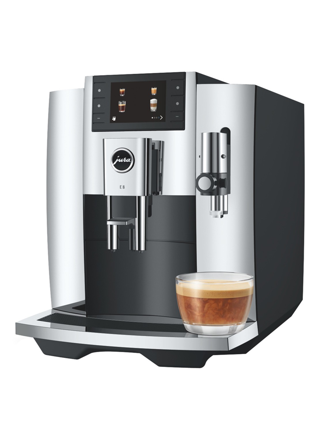 JURA E8 Chroom (EC) volautomatische espressomachine - voorkant 2 zilver