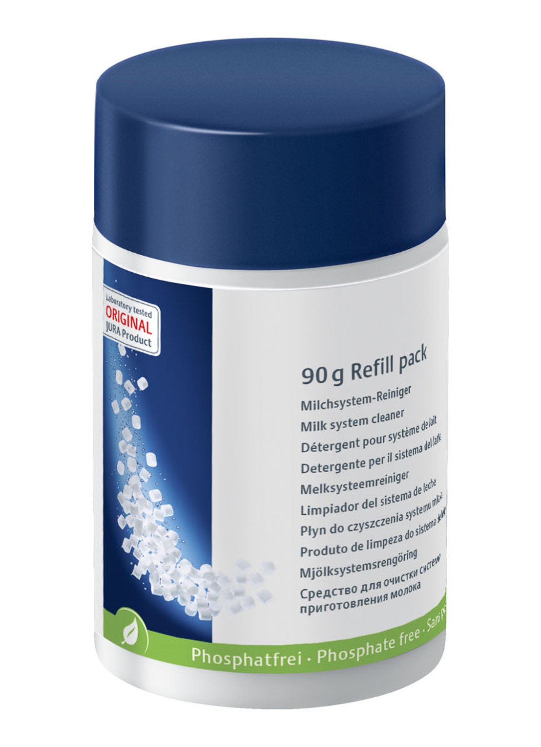 JURA Melksysteemreiniger mini tabletten navulfles - voorkant donkerblauw
