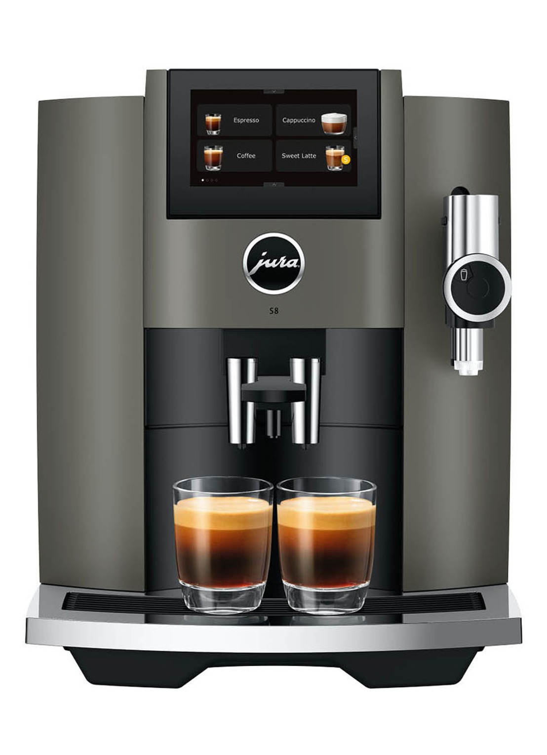 JURA S8 Dark Inox (EB) volautomatische koffiemachine - voorkant zwart