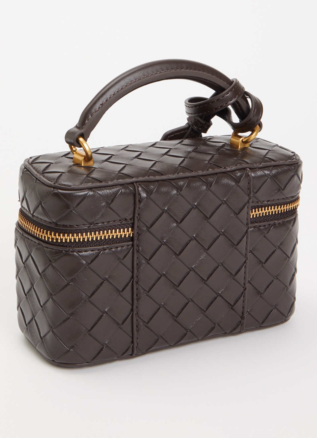 JW PEI Cleo Woven Box handtas met afneembare schouderriem - achterkant 2 donkerbruin