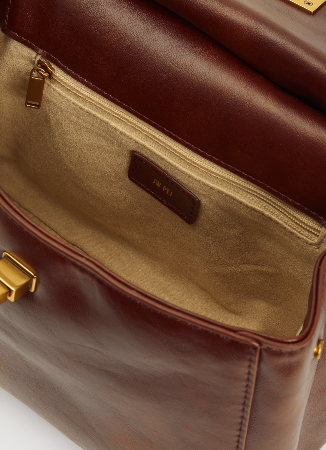 JW PEI Lucia Classic handtas met afneembare schouderriem - detail cognac