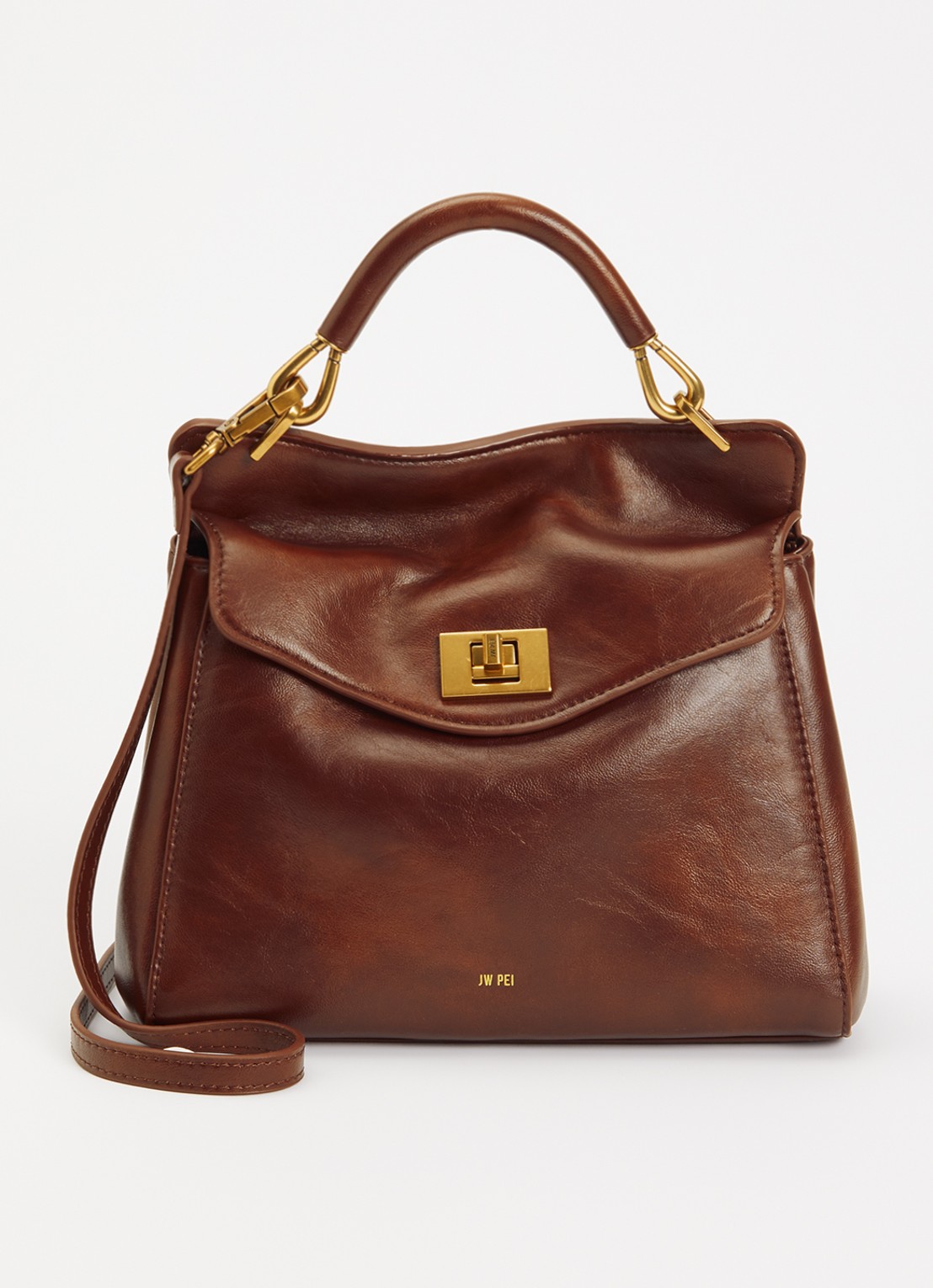 JW PEI Lucia Classic handtas met afneembare schouderriem - voorkant 4 cognac