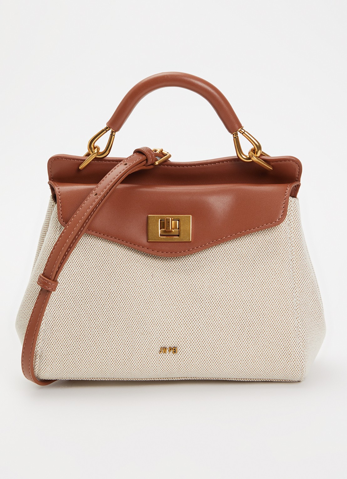 JW PEI Lucia handtas van canvas - voorkant bruin
