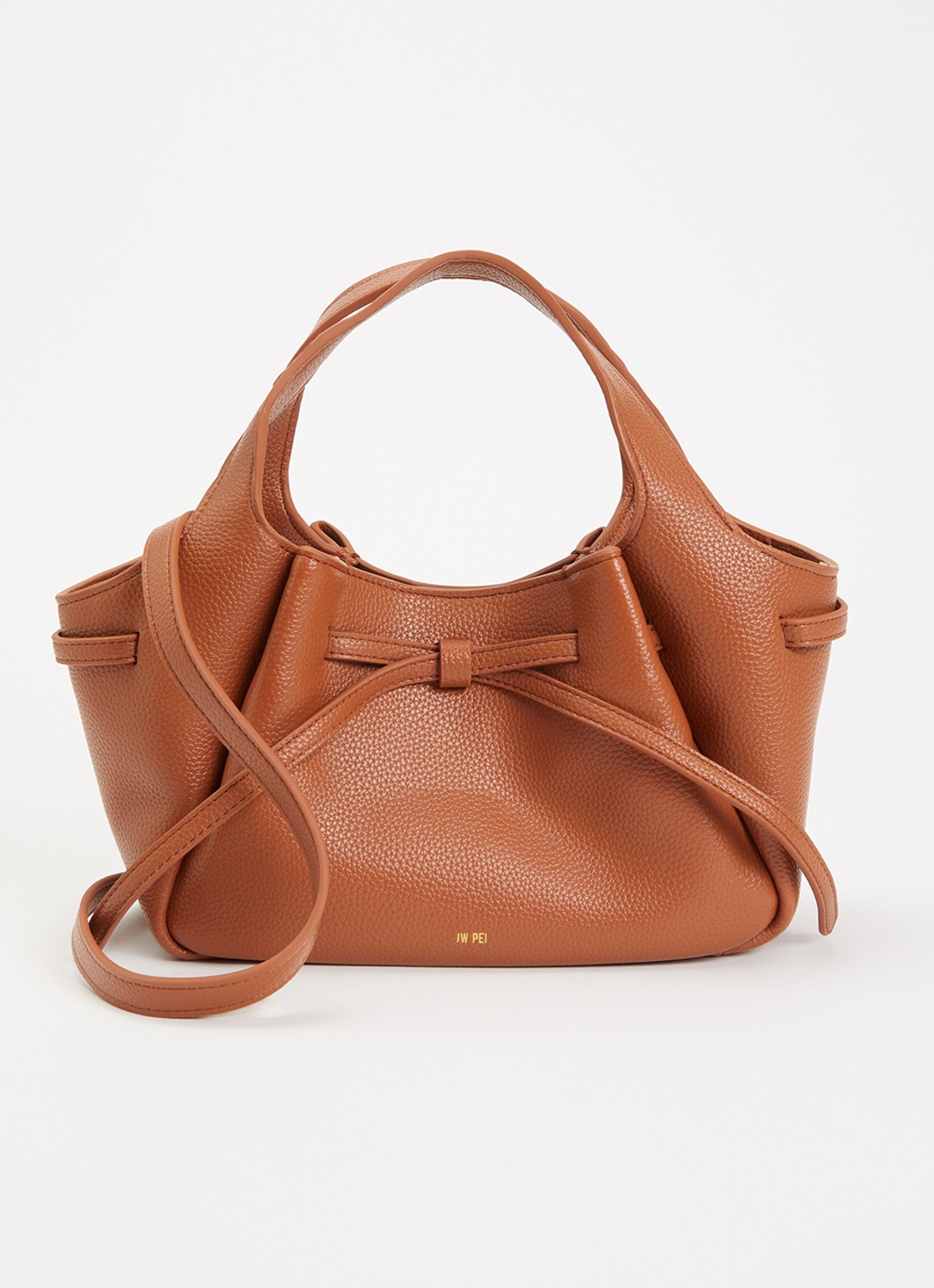 JW PEI Mabel Soft Bow handtas met afneembare schouderriem - voorkant 2 cognac