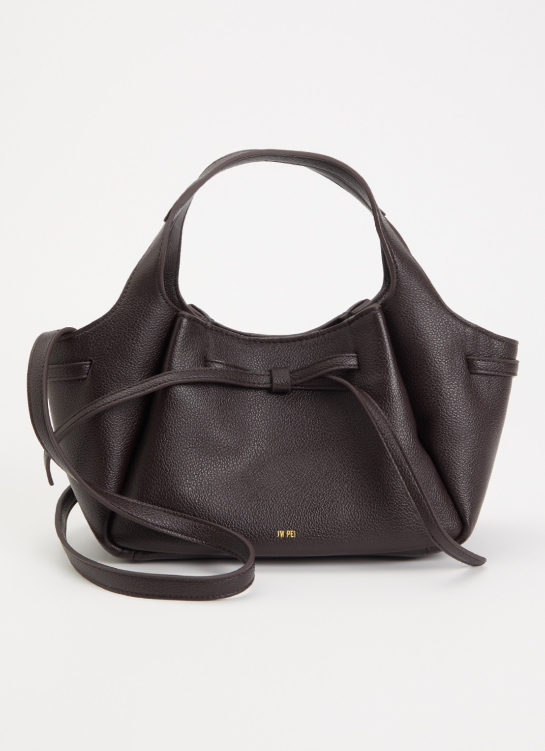 JW PEI Mabel Soft Bow handtas met afneembare schouderriem - voorkant 5 donkerbruin