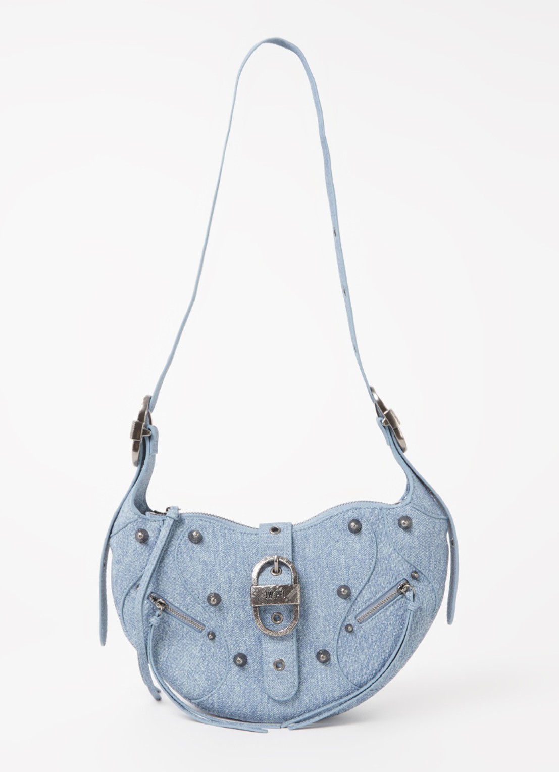 JW PEI Tessa schoudertas met studs - voorkant 2 denim