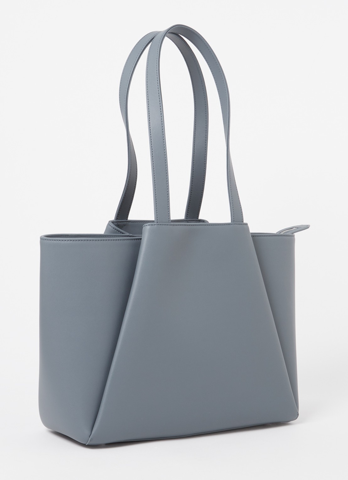KAAI Midi Pyramid schoudertas van leer met 13,5 inch laptopvak - achterkant grijs