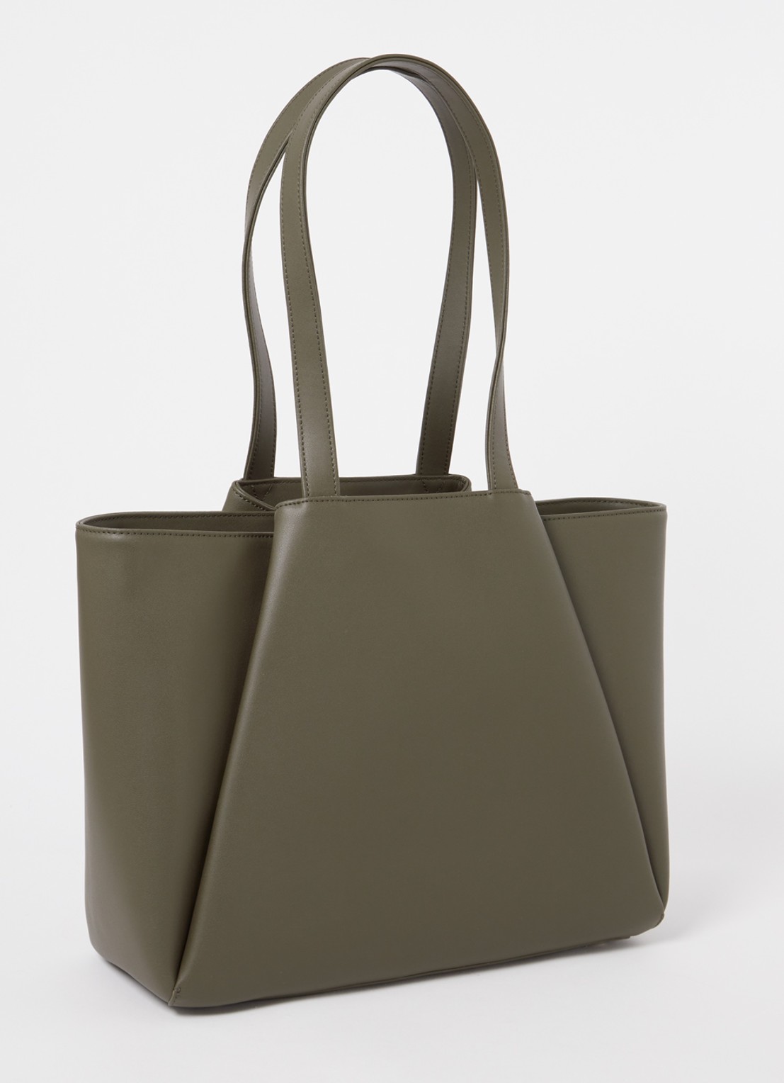 KAAI Midi Pyramid schoudertas van leer met 13,5 inch laptopvak - achterkant 4 bronsgroen