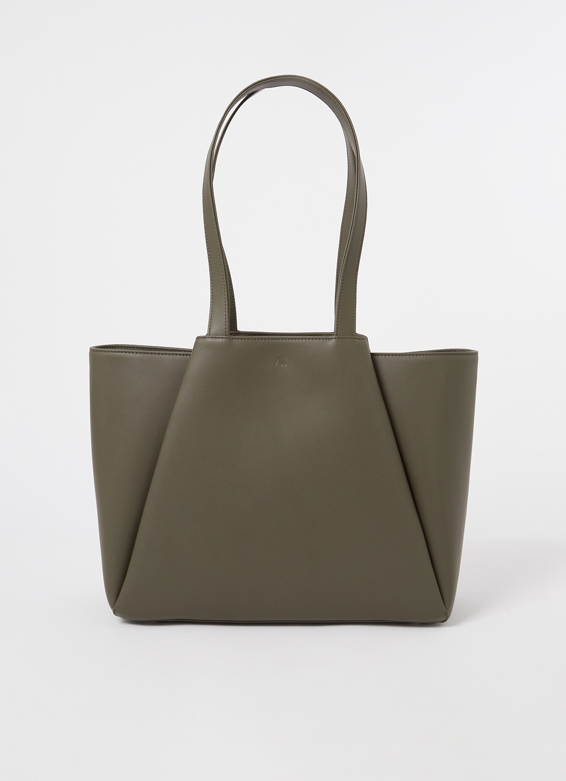 KAAI Midi Pyramid schoudertas van leer met 13,5 inch laptopvak - voorkant bronsgroen