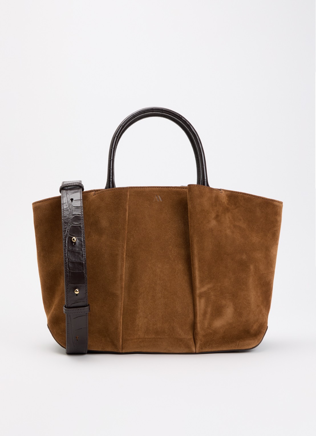 KAAI Mini Horizon handtas van suède met afneembare schouderriem - voorkant 5 cognac