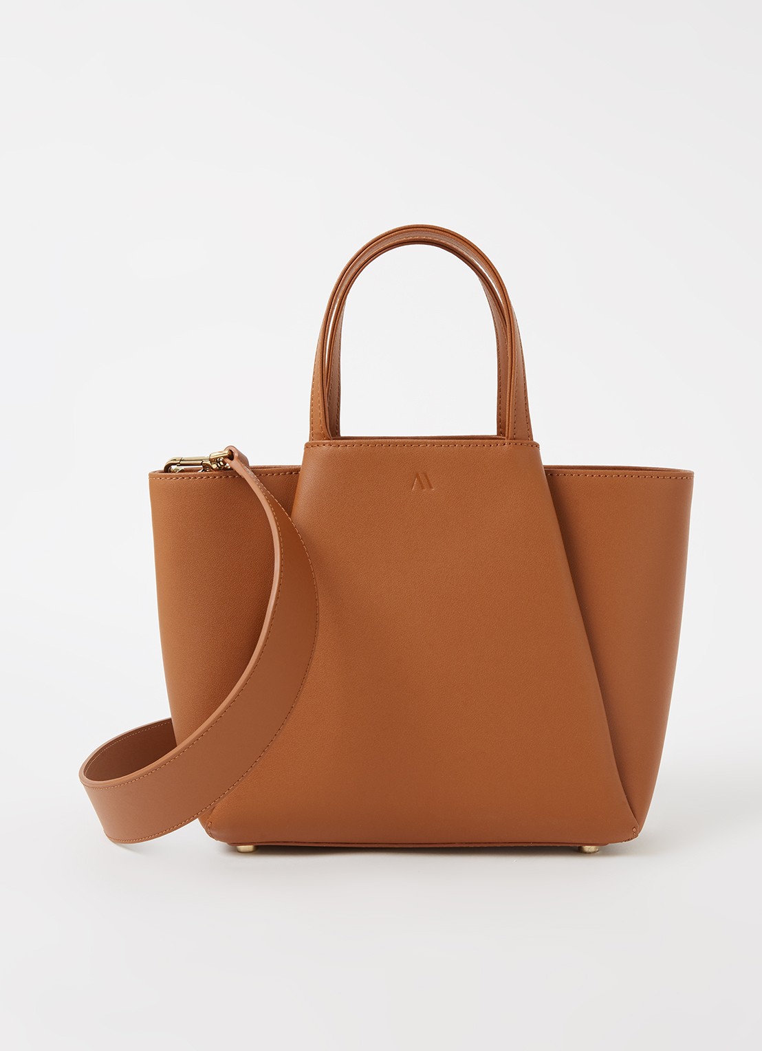 KAAI Mini Pyramid crossbodytas van leer - voorkant bruin