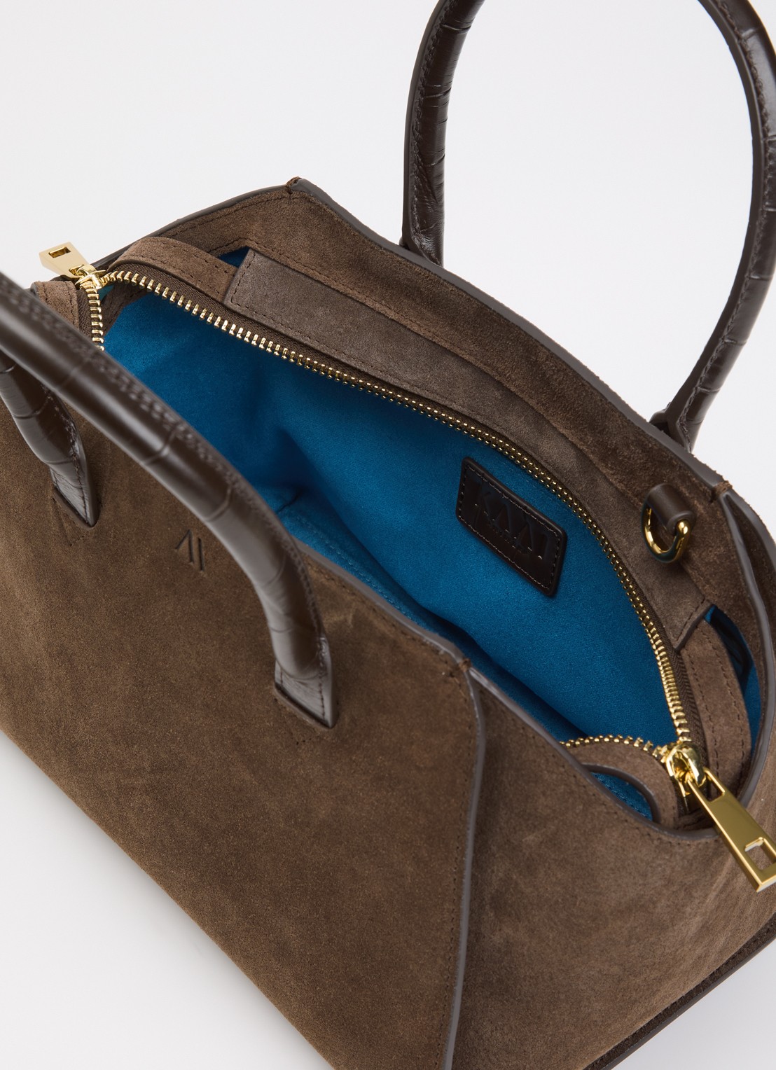 KAAI Mini Voyager handtas van suède met afneembare schouderriem - detail 3 bruin