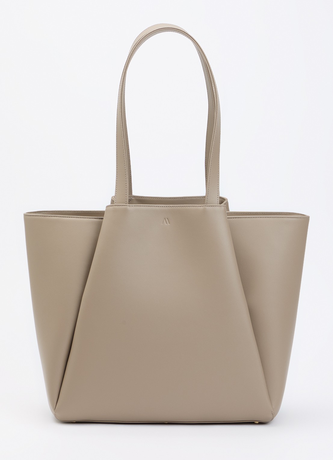 KAAI Pyramid schoudertas van leer met 15 inch laptopvak - voorkant 5 taupe