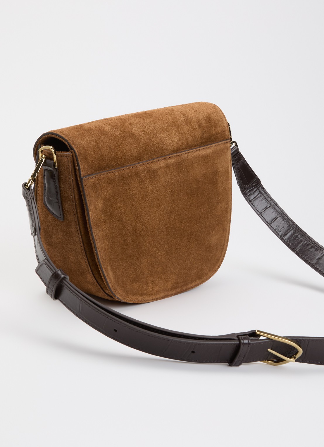 KAAI Rebel crossbodytas van suède - achterkant cognac