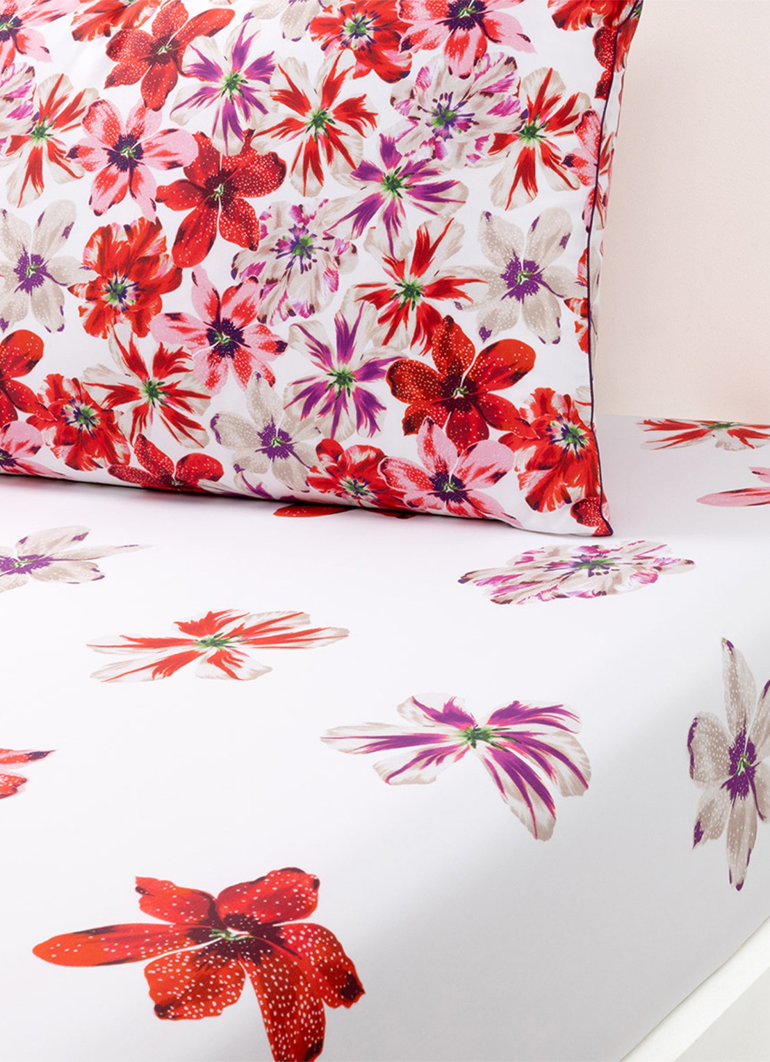 KENZO Fleur hoeslaken van katoen, hoekhoogte 35 cm - voorkant 3 rood