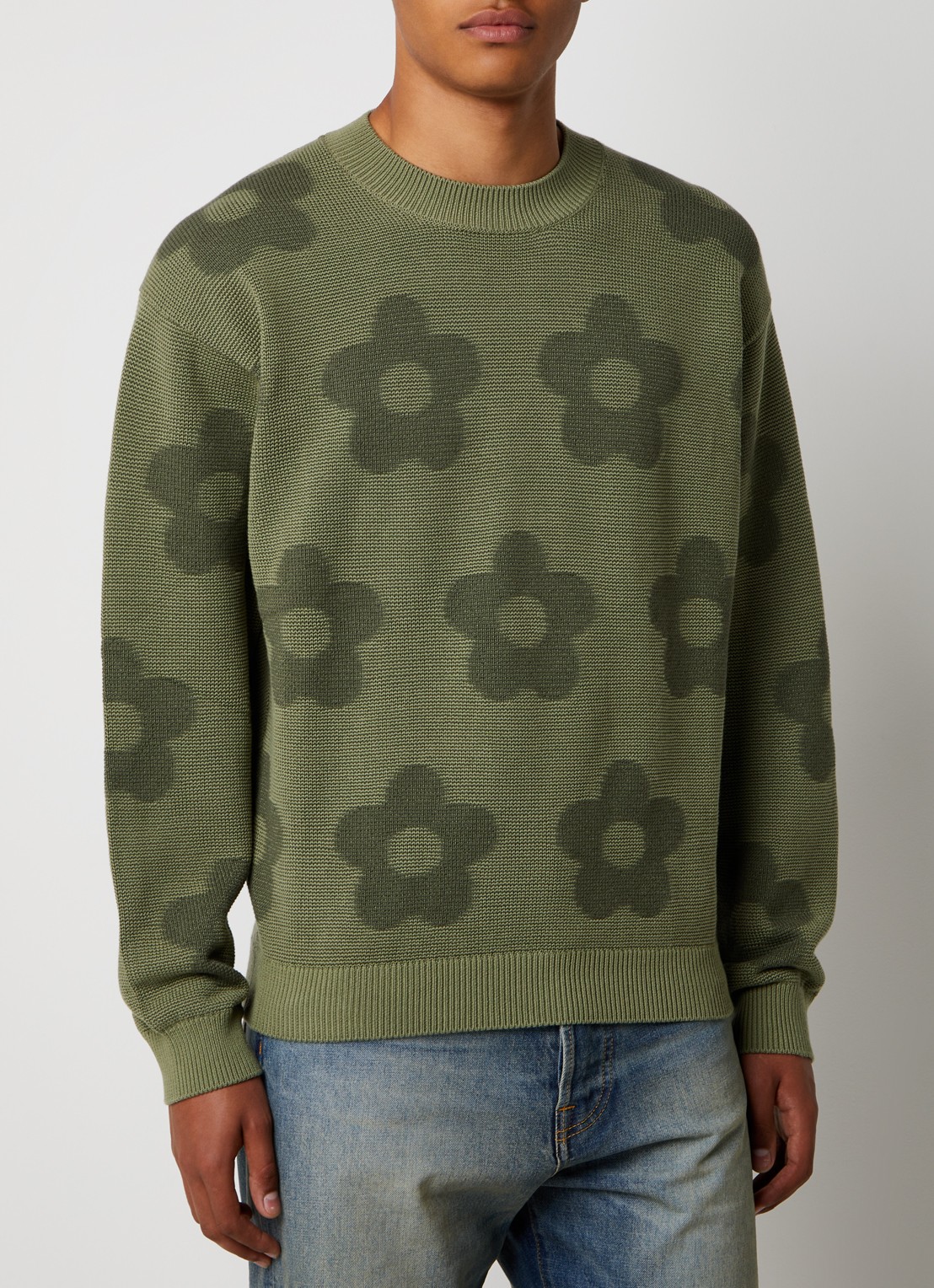 KENZO Grofgebreide trui met bloemenprint - detail 3 groen