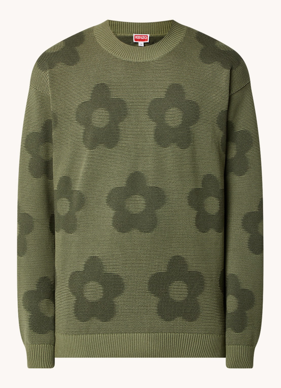KENZO Grofgebreide trui met bloemenprint - voorkant groen
