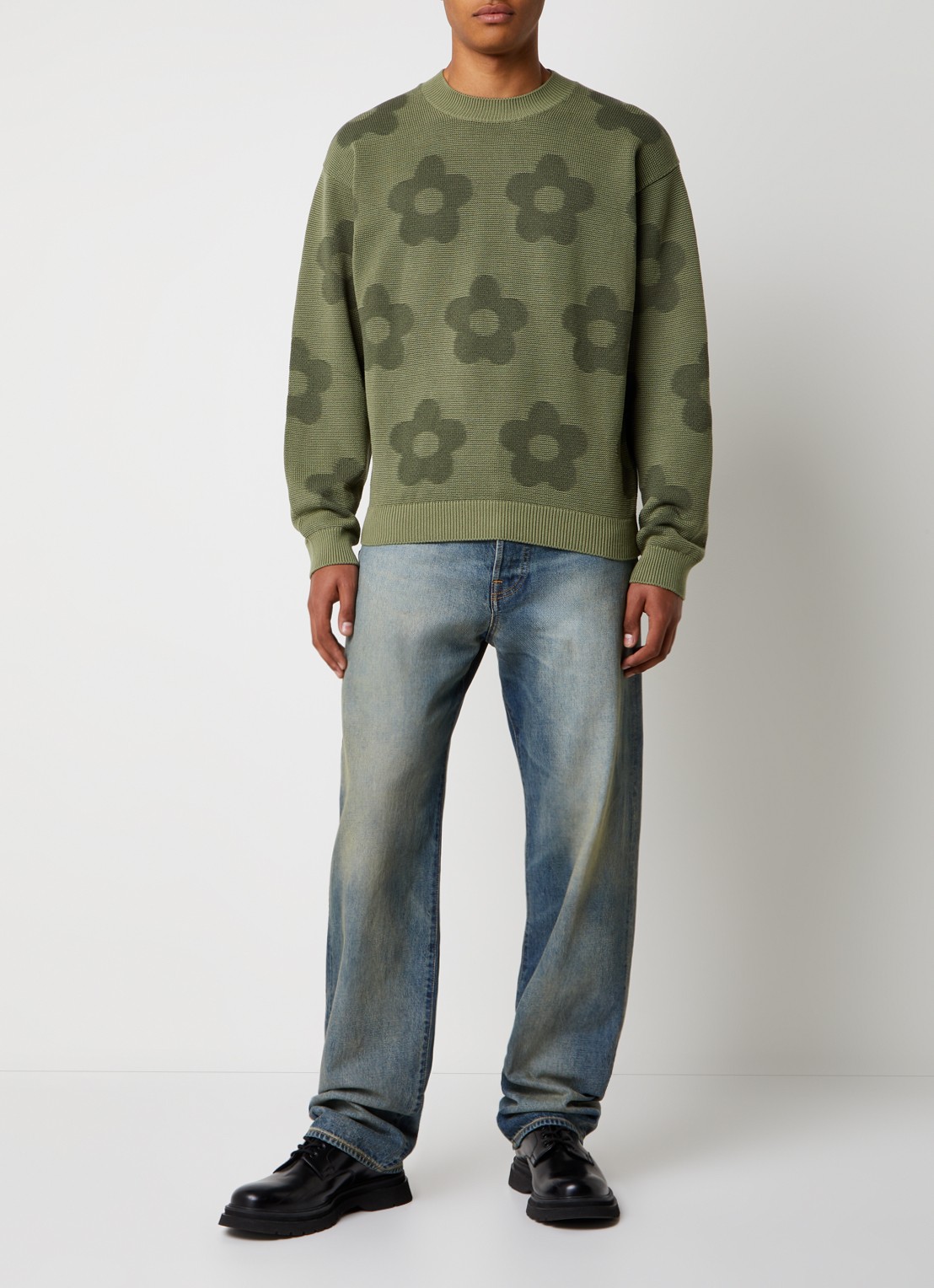KENZO Grofgebreide trui met bloemenprint - voorkant 2 groen