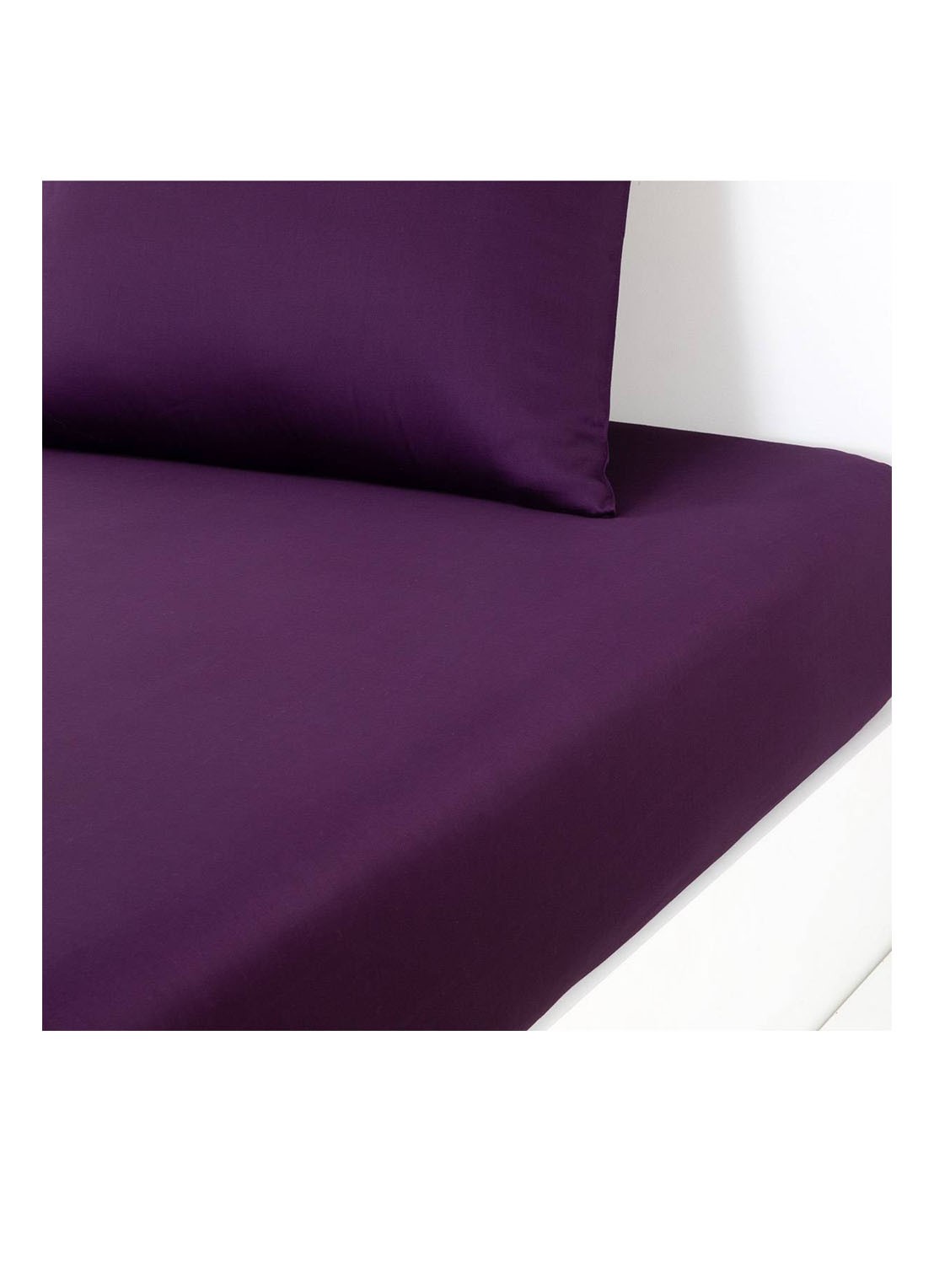 KENZO Iconic hoeslaken van katoensatijn 300TC, hoekhoogte 33,5 cm  - voorkant aubergine