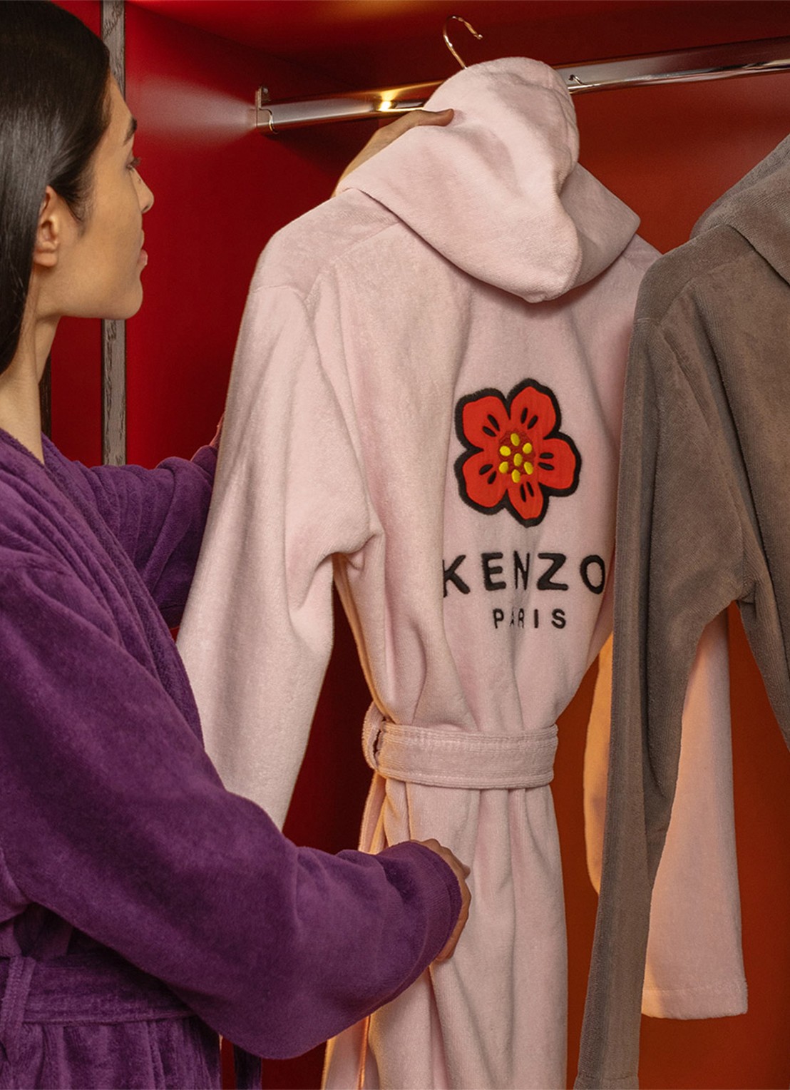KENZO K Boke badjas van  katoen - unisex - detail 3 lichtroze