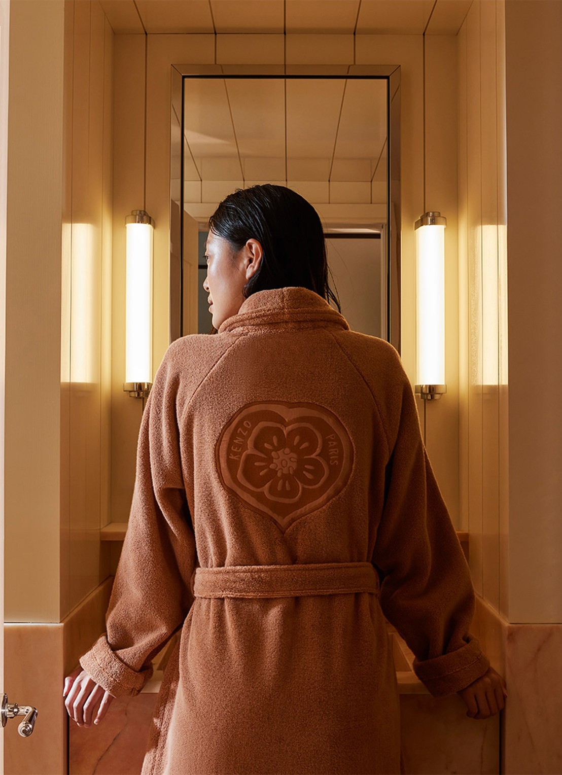 KENZO K Bokeheart badjas met logoborduring - detail 2 camel