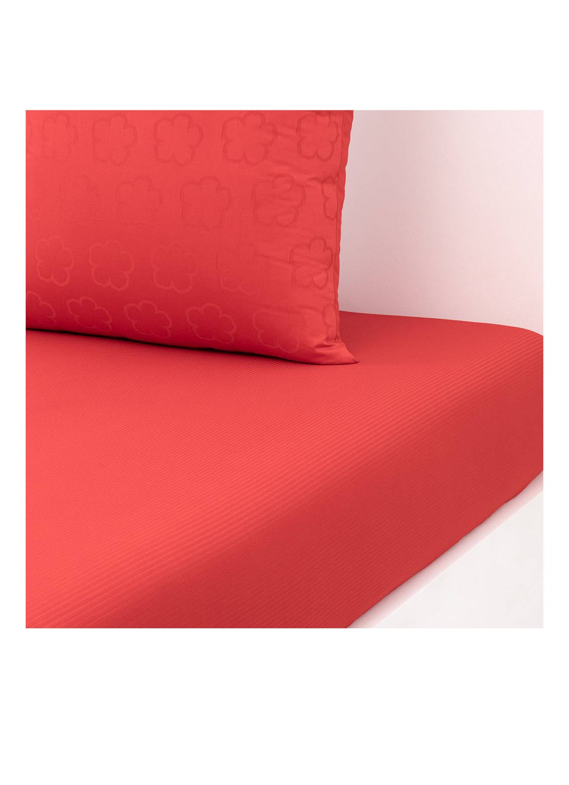 KENZO K Hanadot hoeslaken van satijn, hoekhoogte 33 cm - voorkant 4 koraalrood
