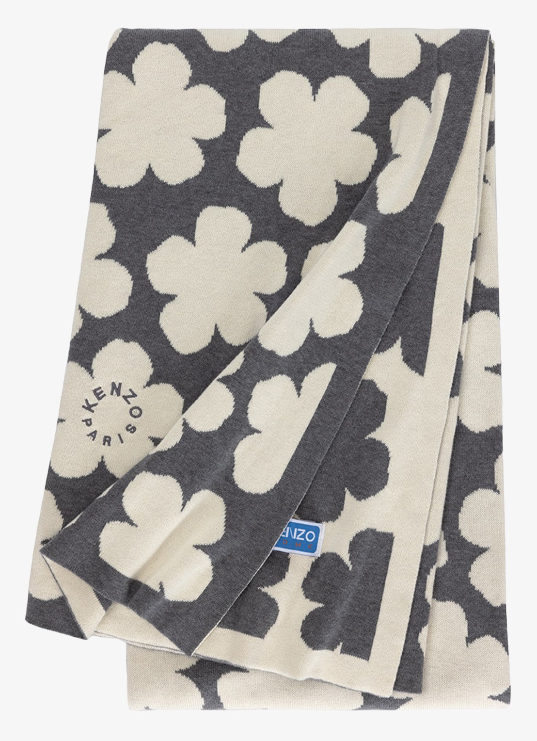 KENZO K Hanadot plaid met bloemenprint 130 x 170 cm - voorkant 2 grijs