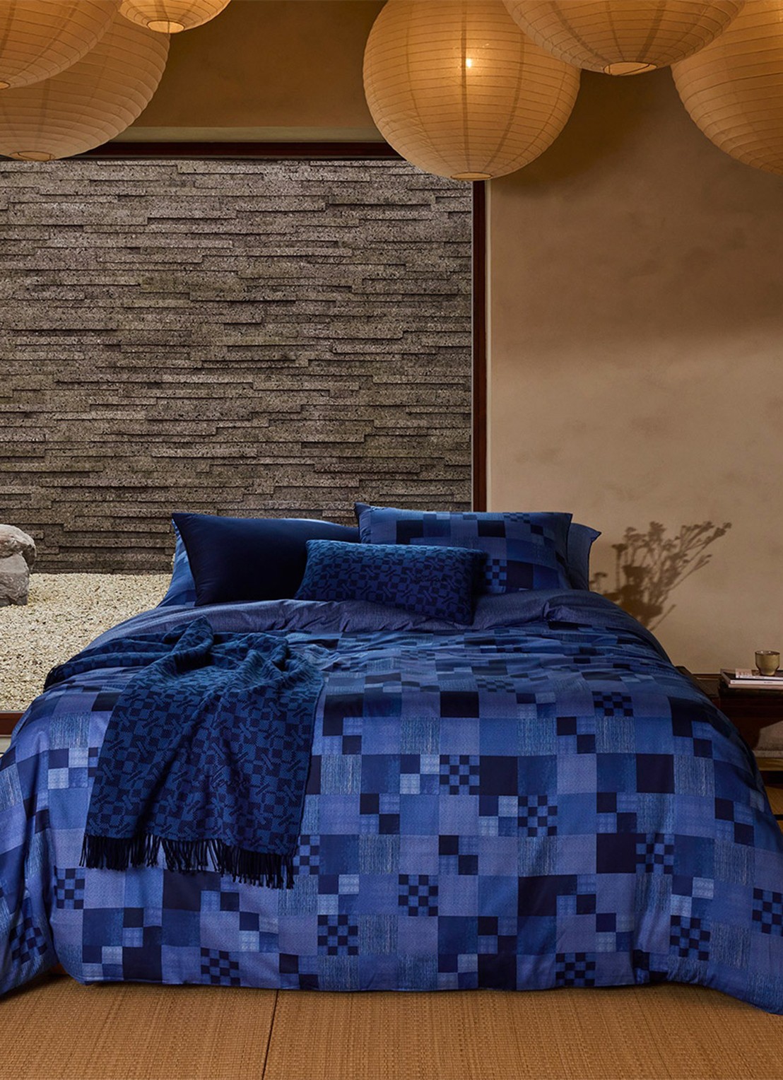 KENZO K Indigo dekbedovertrek van katoensatijn 120TC - exclusief kussenslopen - voorkant 4 blauw