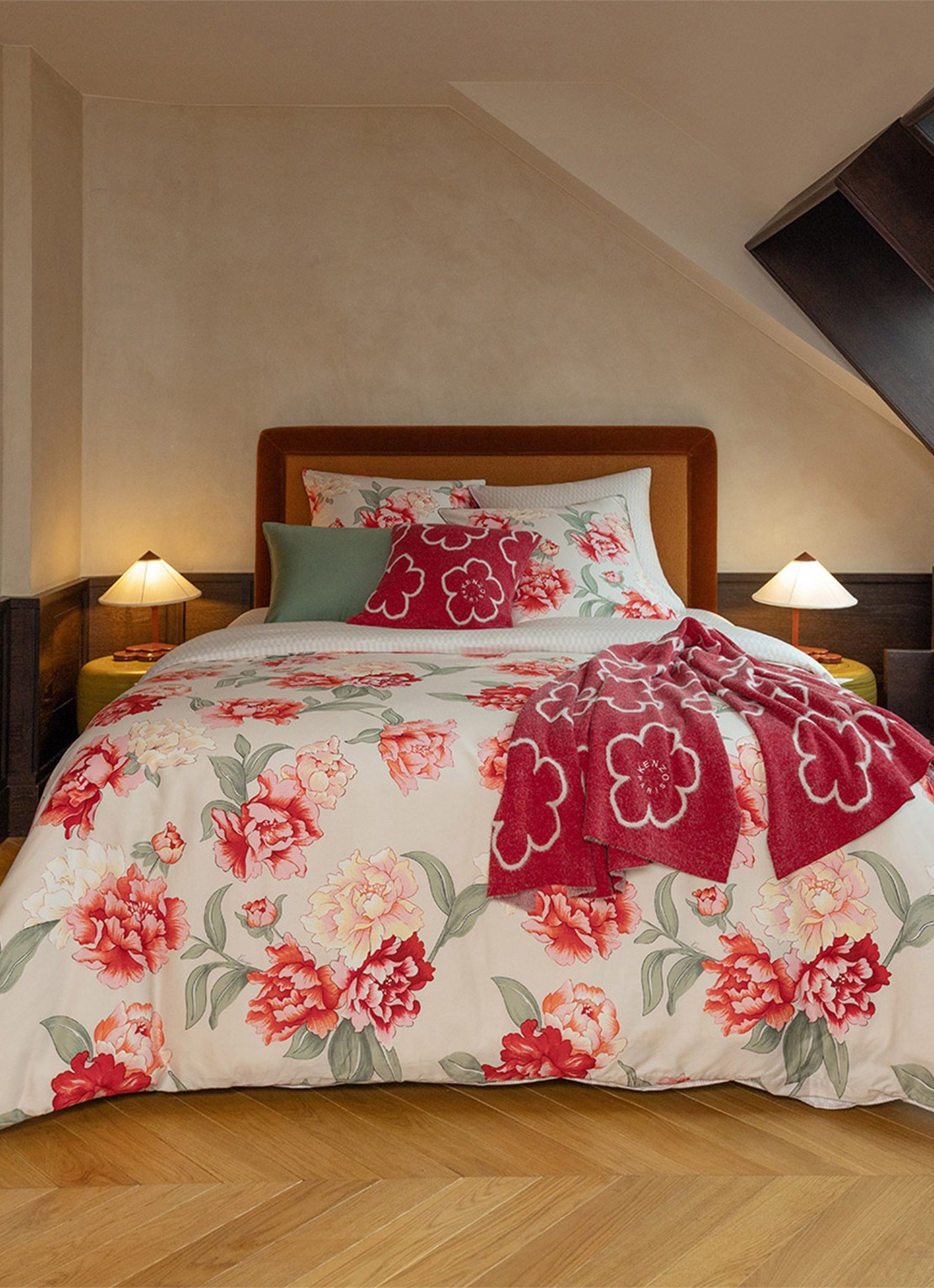 KENZO K Peony dekbedovertrek - exclusief kussenslopen - detail rood