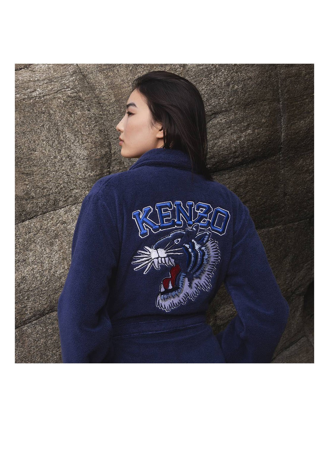 KENZO K Vtiger badjas van  katoen met logoprint - detail 9 donkerblauw