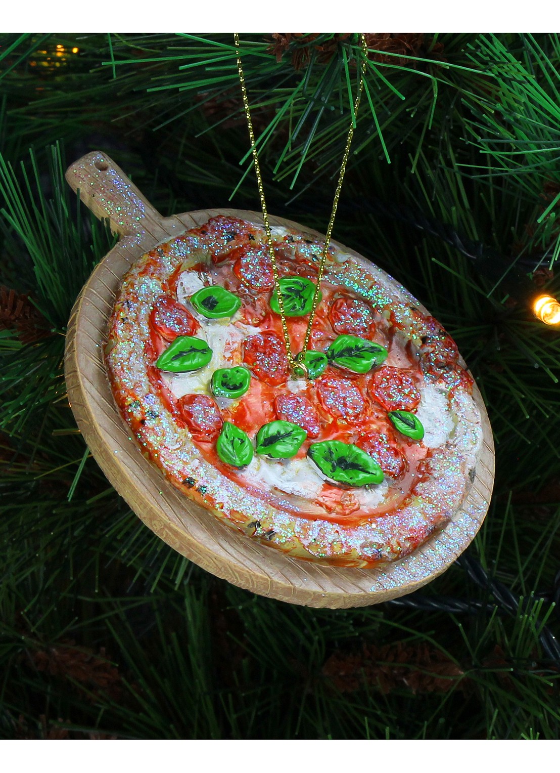 Kersten Italiaanse Pizza kersthanger 10,4 cm - voorkant 3 bruin