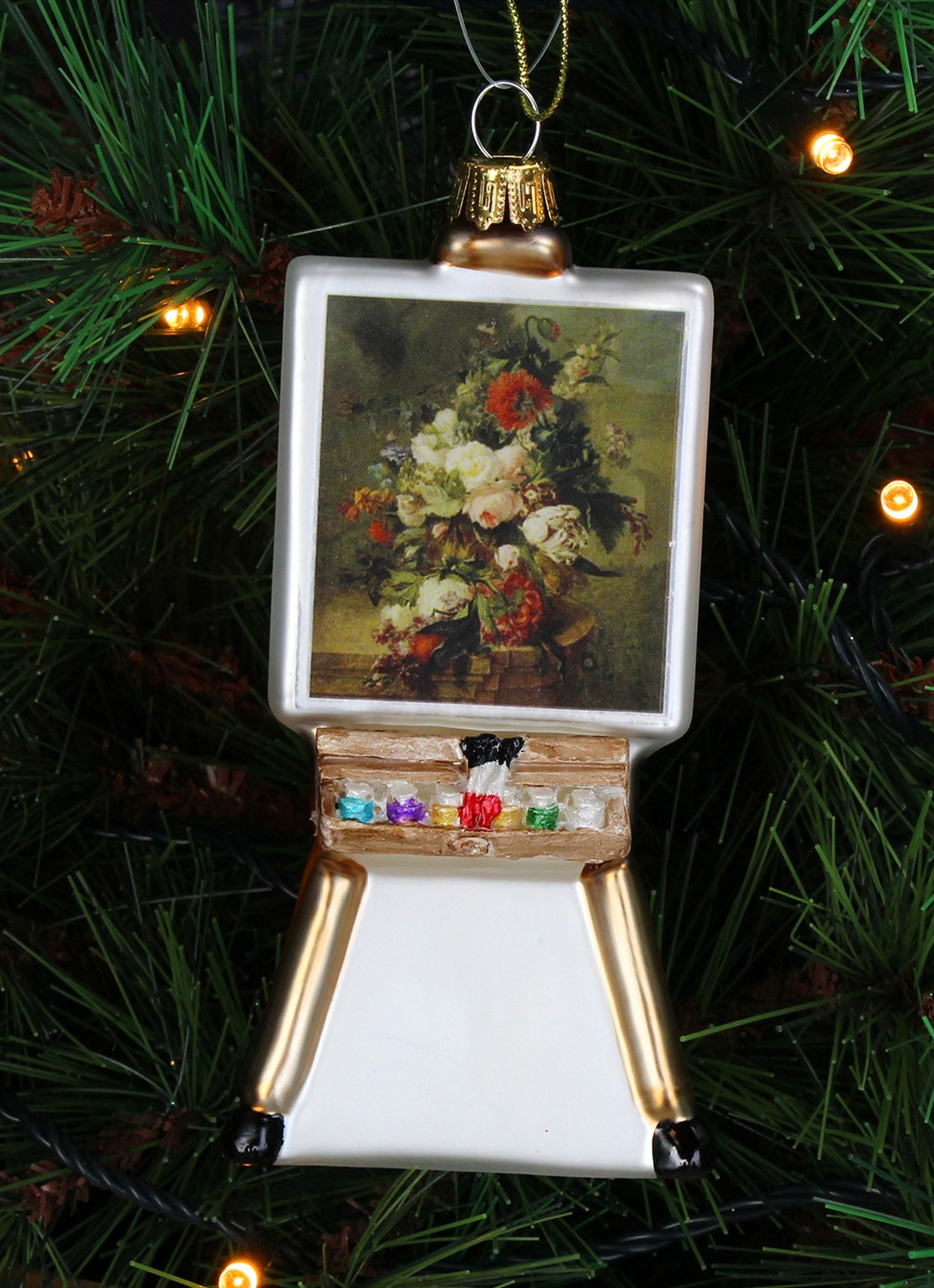 Kersten Schilderij op Ezel kersthanger 12,8 cm - voorkant 2 beige