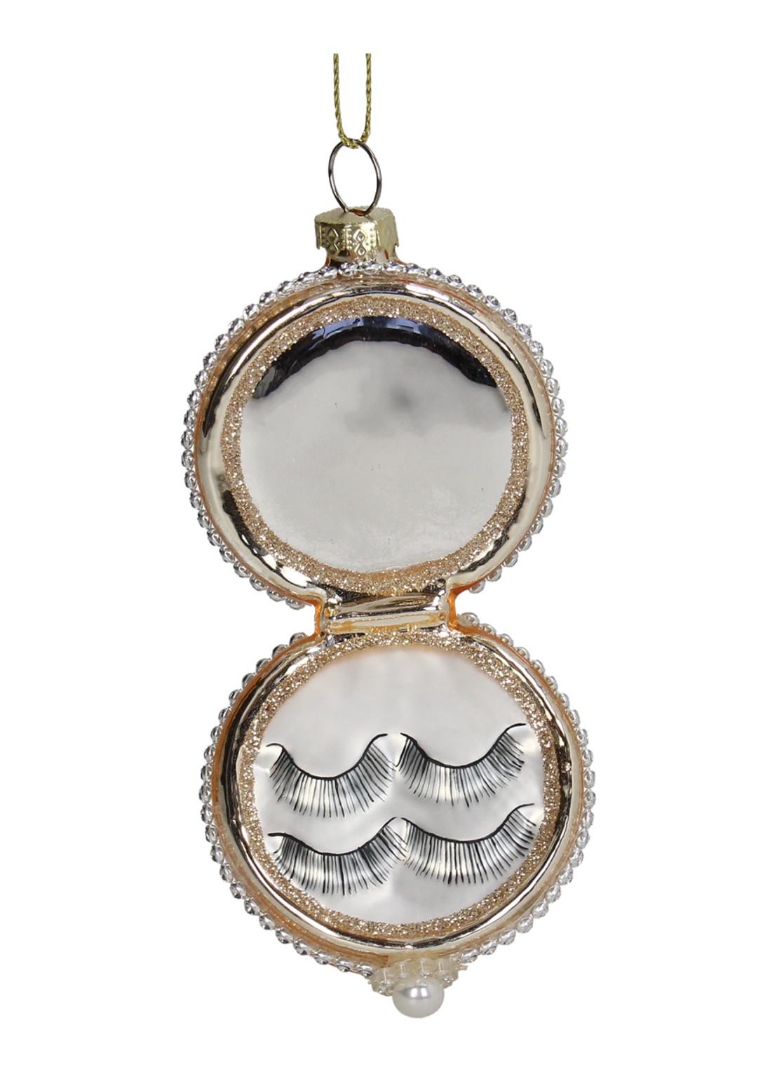Kersten Spiegel met Wimpers kersthanger 11,4 cm - voorkant goud