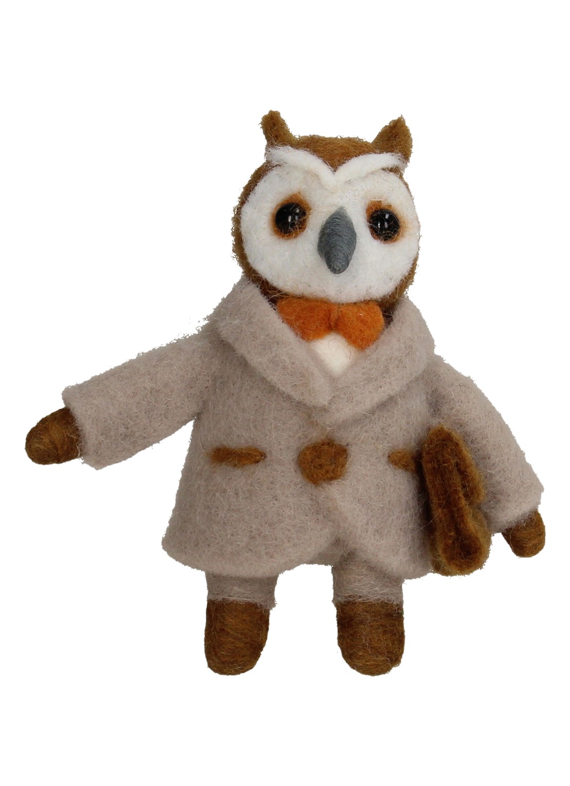 Kersten Uil met Jas kersthanger 12 cm - voorkant beige