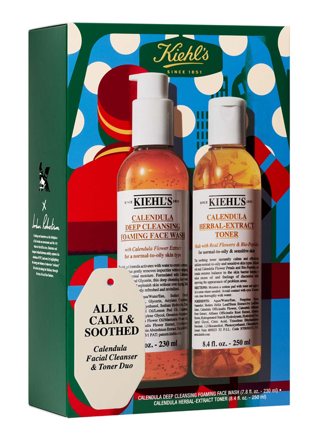 Kiehl's All is calm & soothed set - toner en reinigingsschuim - voorkant beige