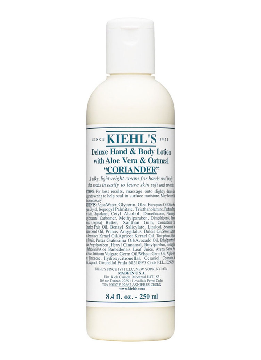 Kiehl's Deluxe Coriander Hand & Body Lotion with Aloe Vera & Oatmeal - bodylotion & handcrème - voorkant undefined