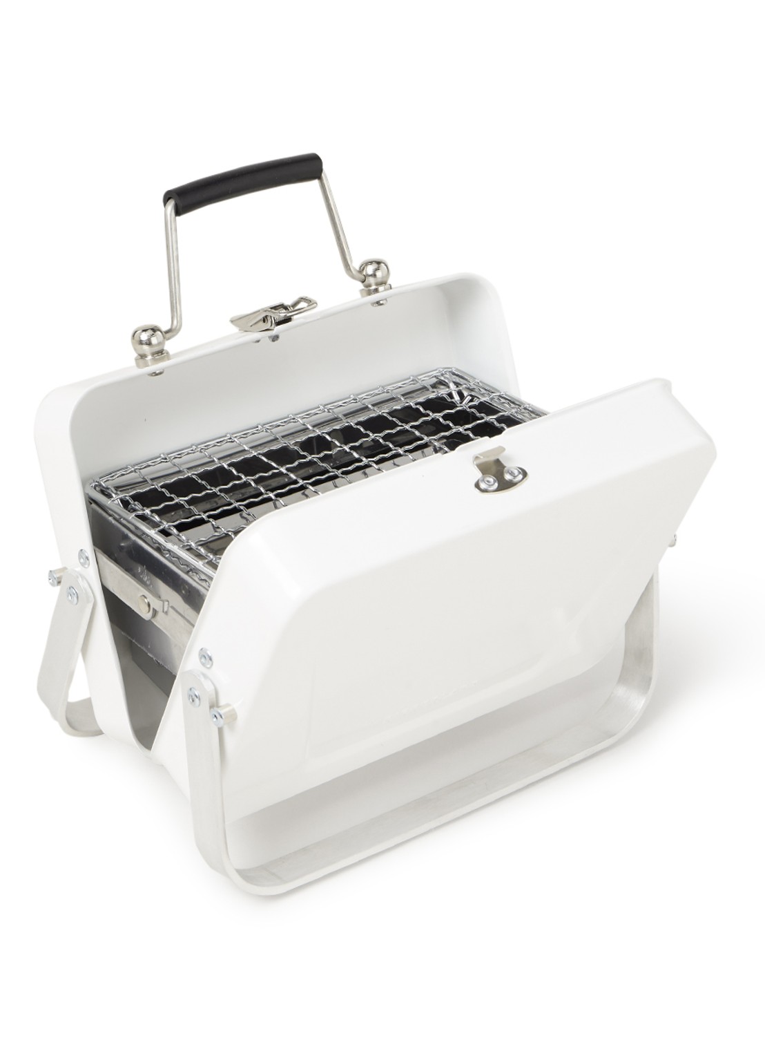 Kikkerland Draagbare houtskoolbarbecue 18 x 13 cm  - voorkant wit